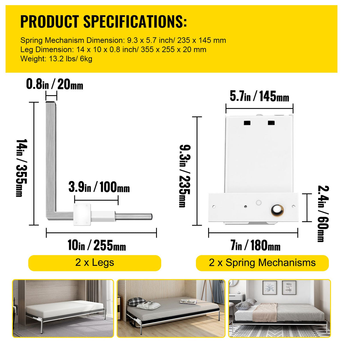 Horizontal Murphy Bed Spring Mechanism Hardware Kit
