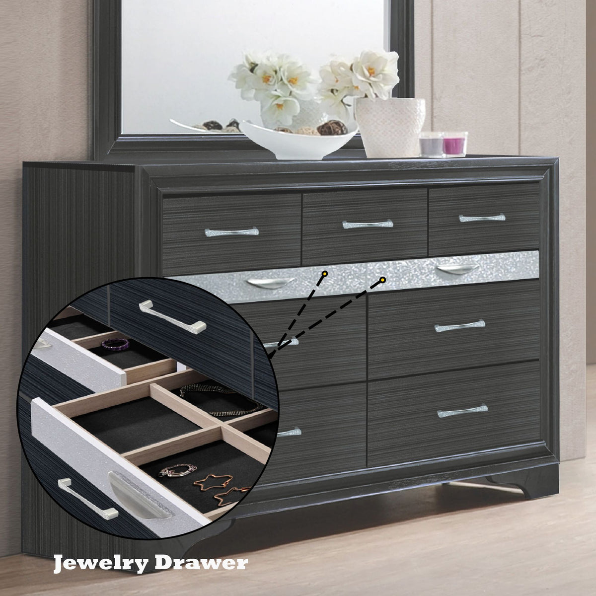 Naima Dresser with Dedicated Jewelry Drawer