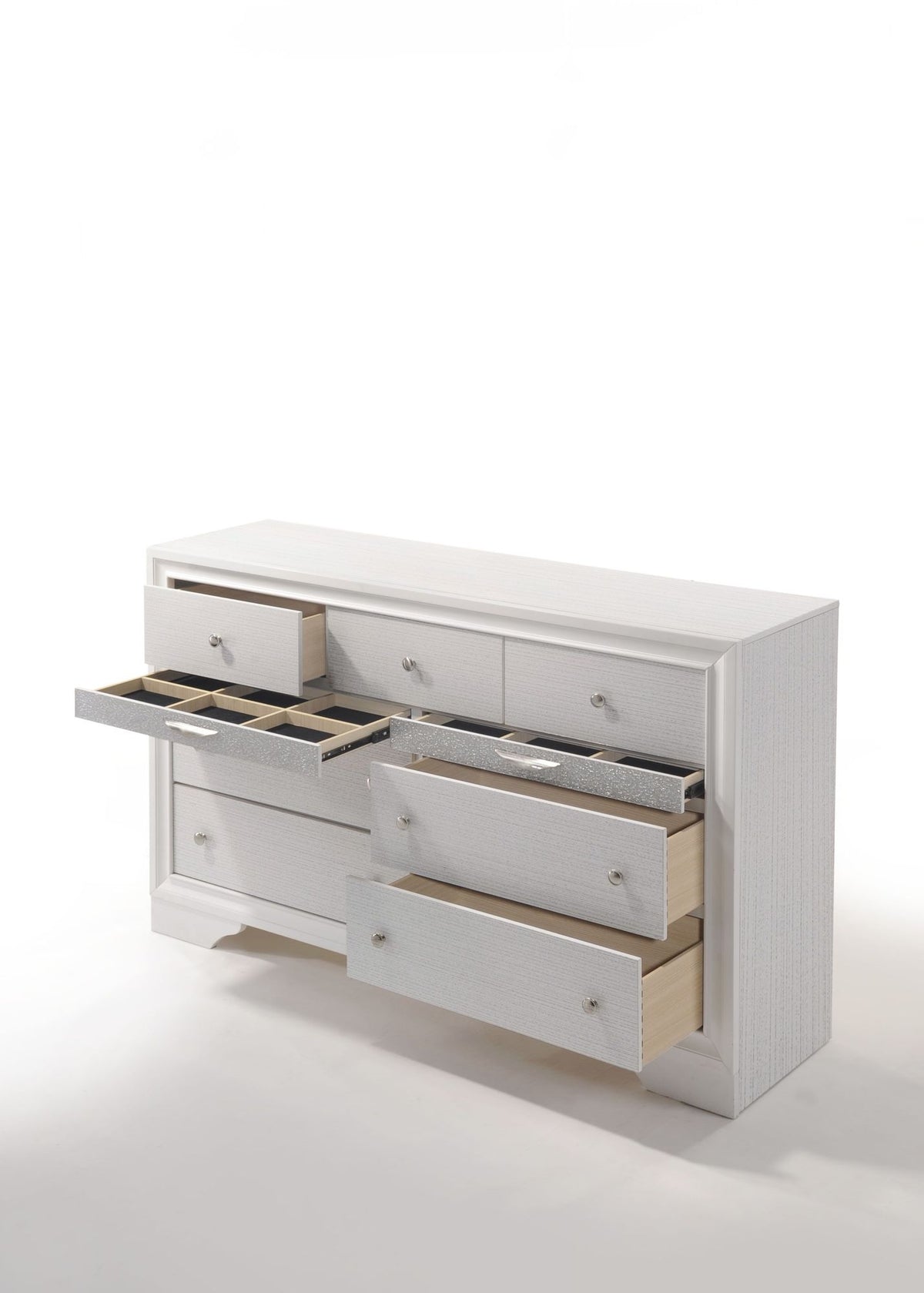 Naima Textured White Dresser with Jewelry Drawer