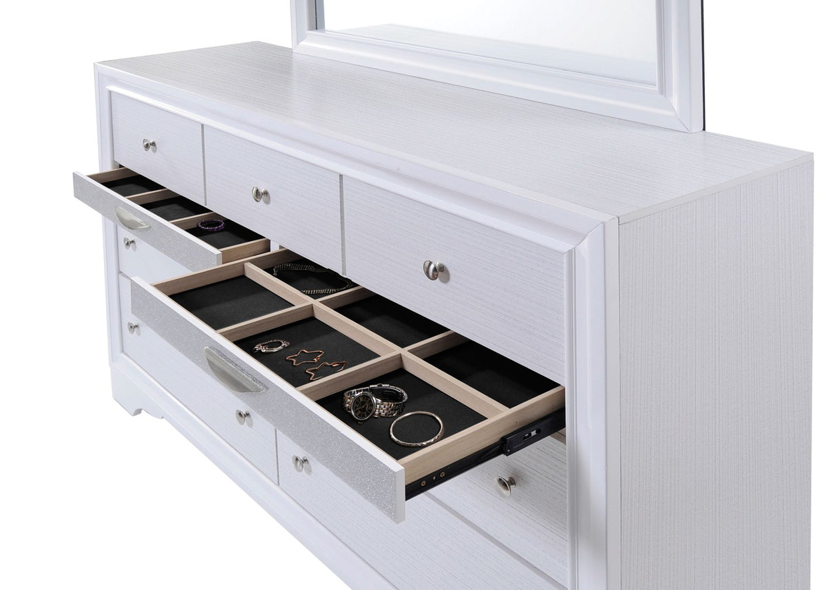 Naima Textured White Dresser with Jewelry Drawer