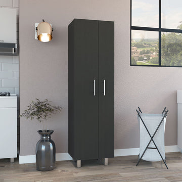 Double-Door Cleaning Cabinet with Five Shelves – Black/White