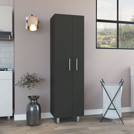 Double-Door Cleaning Cabinet with Five Shelves – Black/White