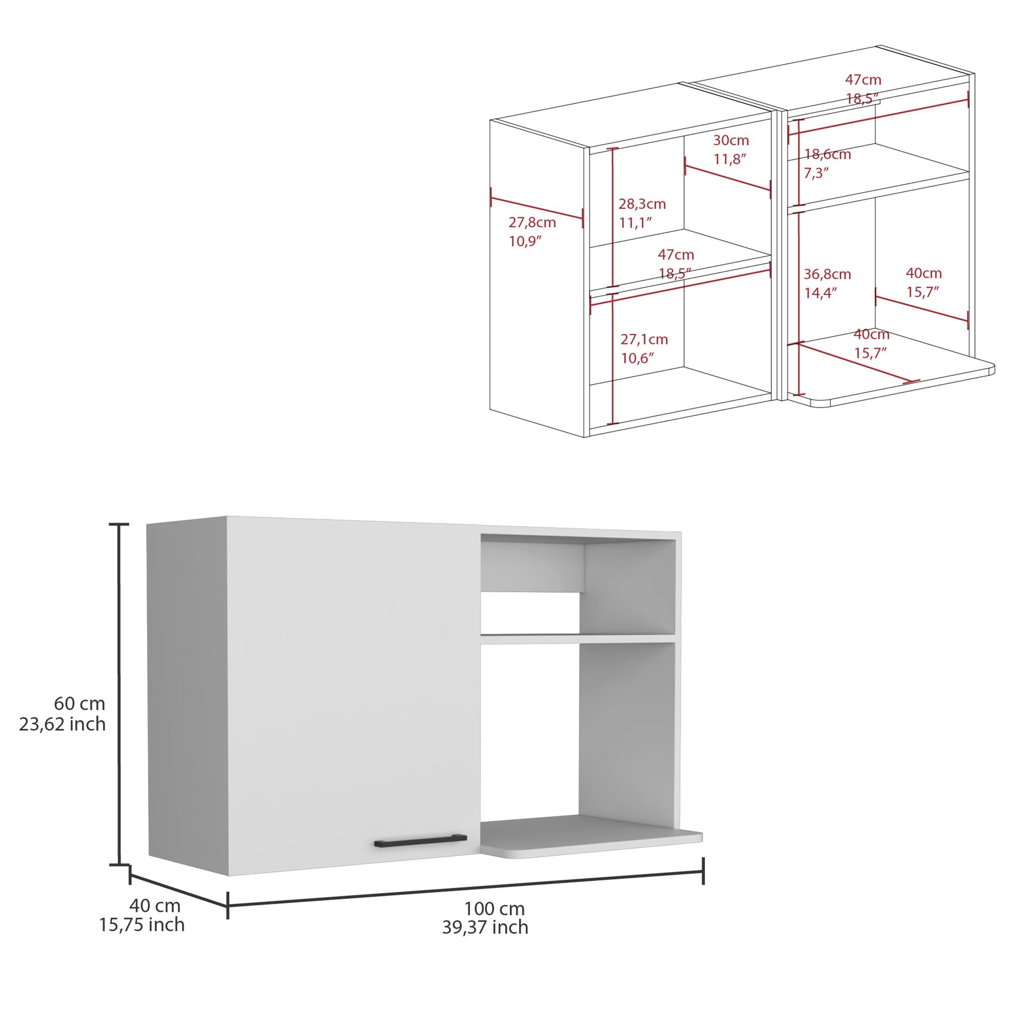 Napoles 2 Wall Cabinet with Open Shelves and Single Door