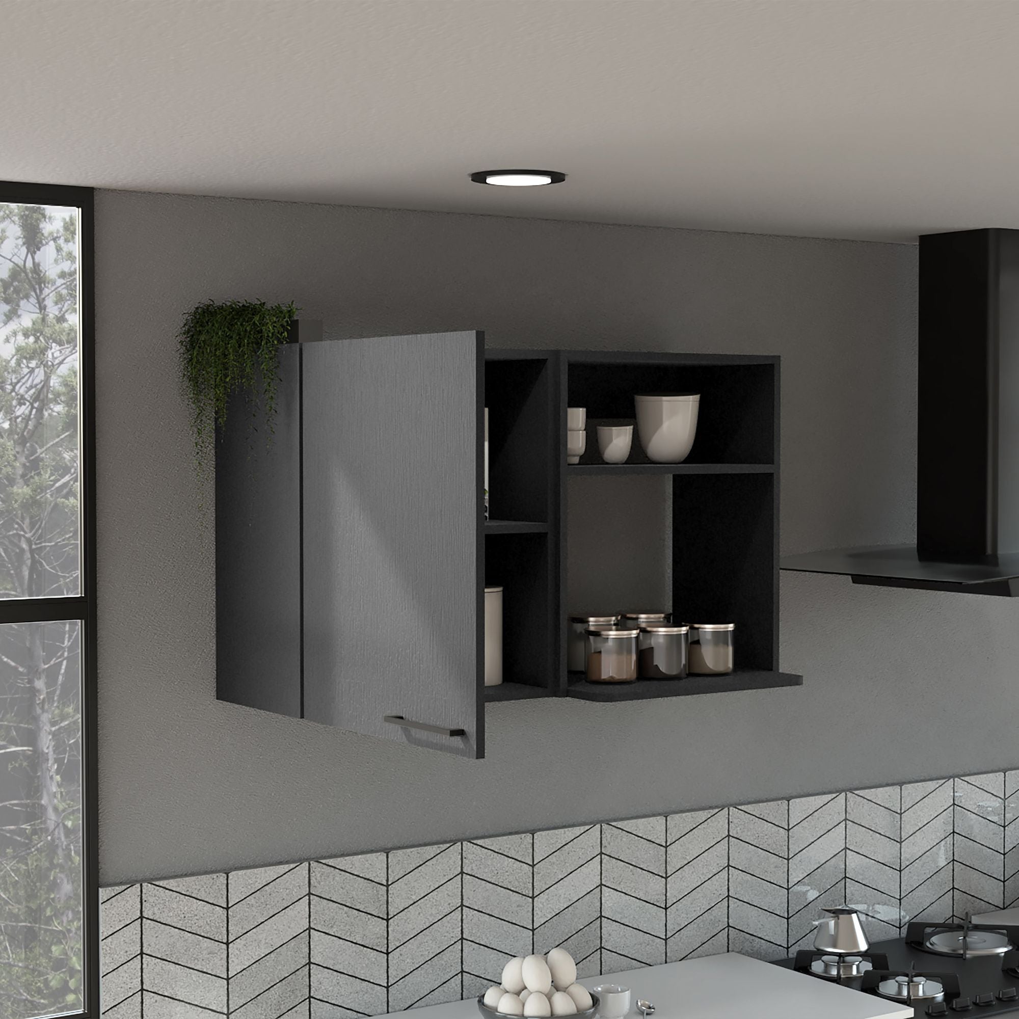 Napoles One Door Wall Cabinet: Two Open Shelves for Kitchen Storage