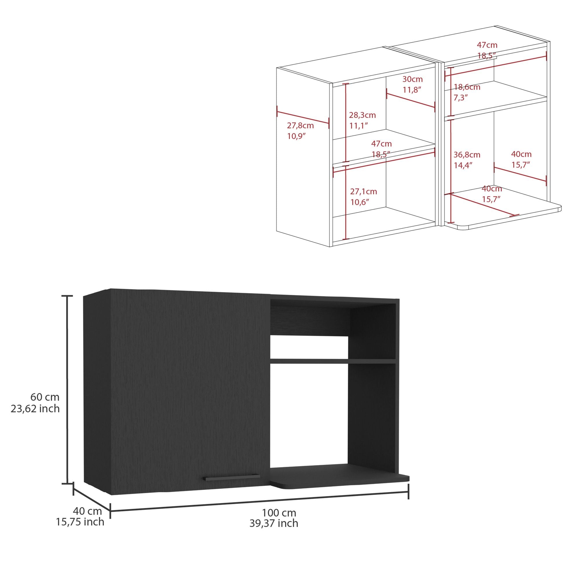 Napoles One Door Wall Cabinet: Two Open Shelves for Kitchen Storage