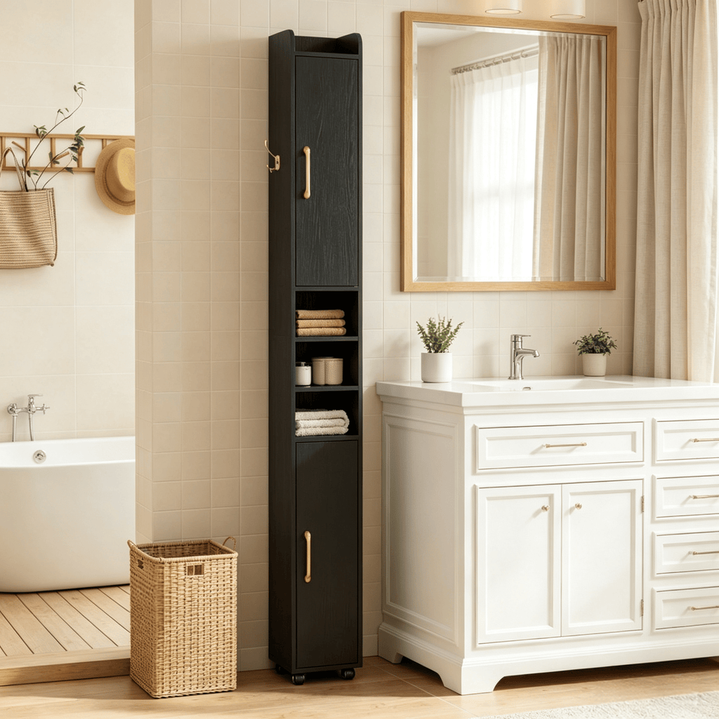 Narrow Bathroom Storage Cabinet Open Shelves Toilet Paper Holder Wall Mounted Organizer for Small Ba