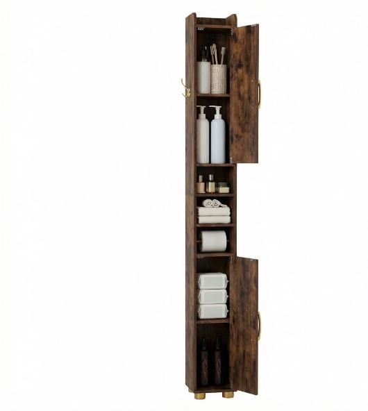 Narrow Bathroom Storage Cabinet Open Shelves Toilet Paper Holder Wall Mounted Organizer