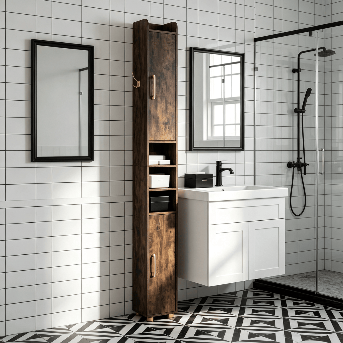 Narrow Bathroom Storage Cabinet Open Shelves Toilet Paper Holder Wall Mounted Organizer