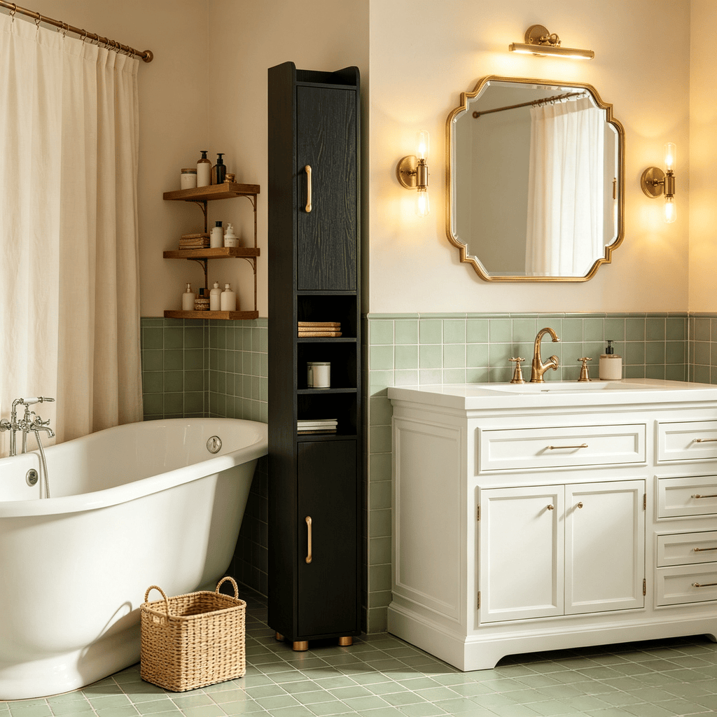 Narrow Bathroom Storage Cabinet Open Shelves Toilet Paper Holder Wall Mounted Organizer for Small Ba