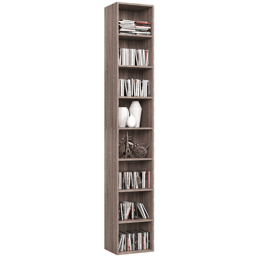 Narrow Bookcase with Adjustable Media Shelves