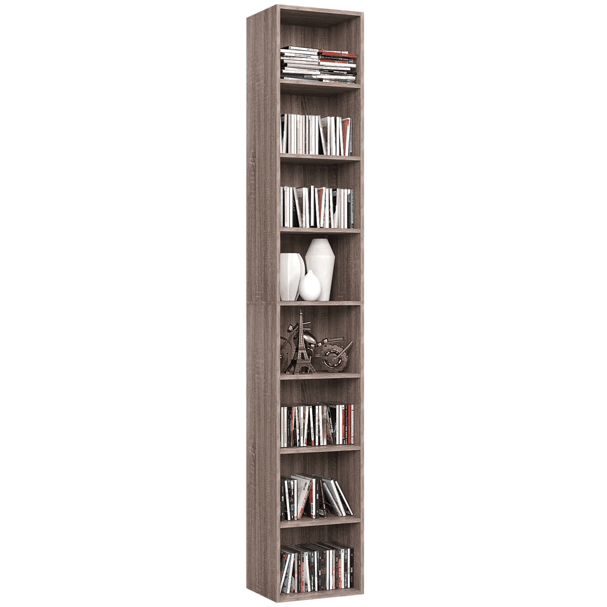 Narrow Bookcase with Adjustable Media Shelves