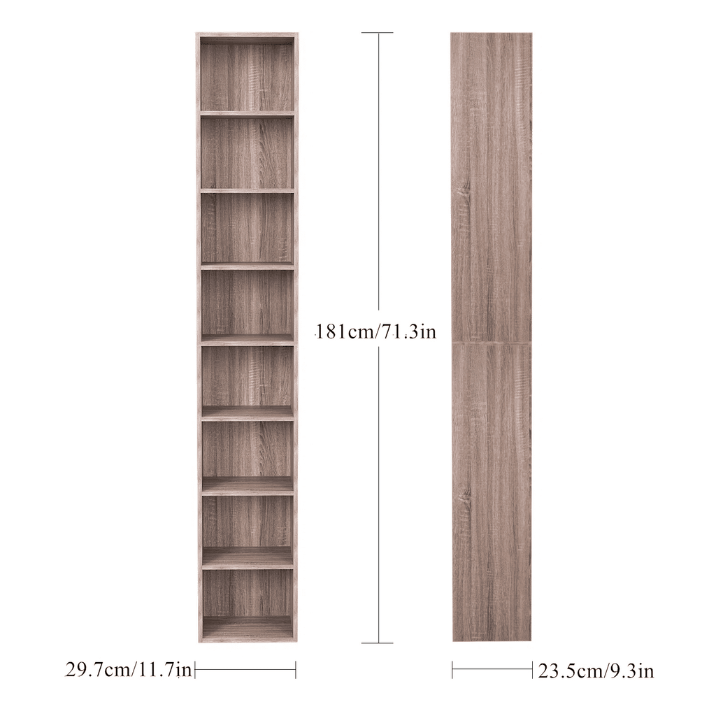 Narrow Bookcase with Adjustable Media Shelves