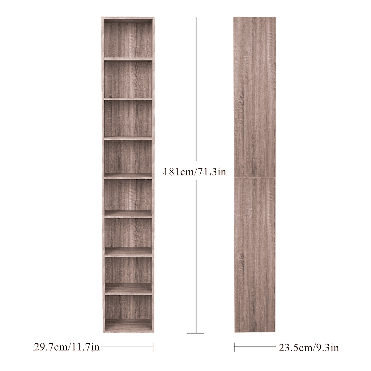 Narrow Bookcase with Adjustable Media Shelves