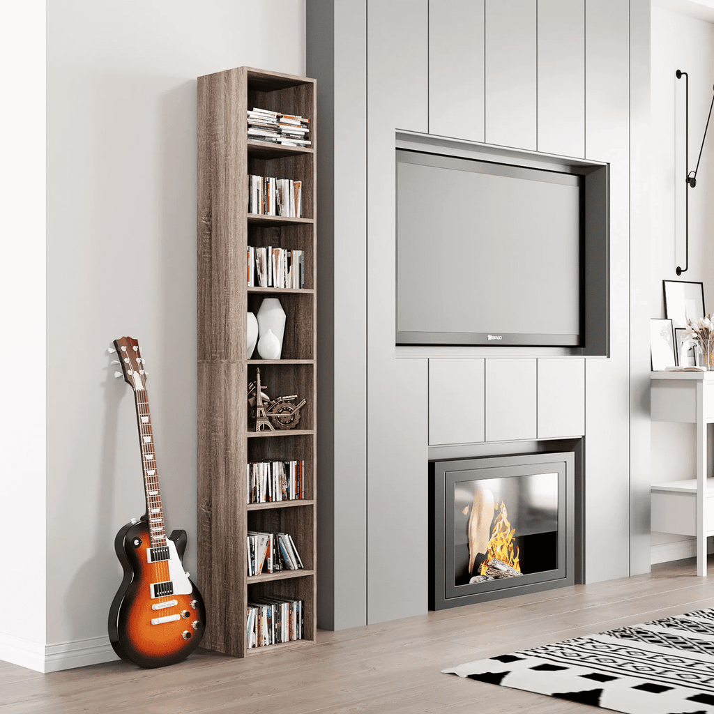 Narrow Bookcase with Adjustable Media Shelves