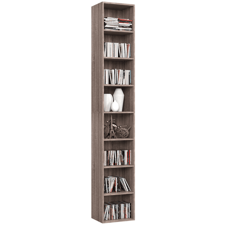 Narrow Bookcase with Adjustable Media Shelves