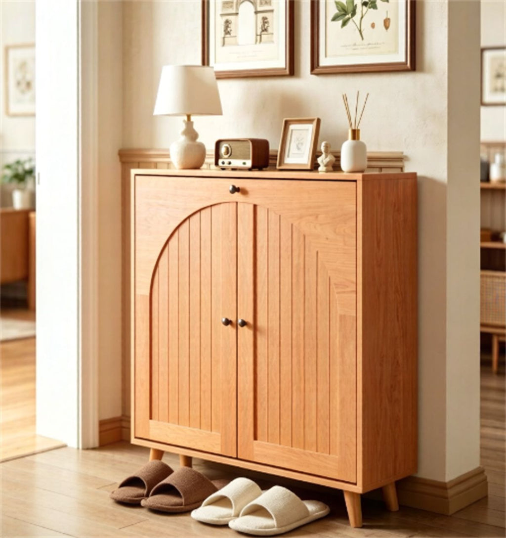 Slim Shoe Cabinet with Flip Drawers and Adjustable Shelves