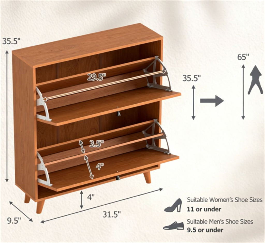Slim Shoe Cabinet with Flip Drawers and Adjustable Shelves
