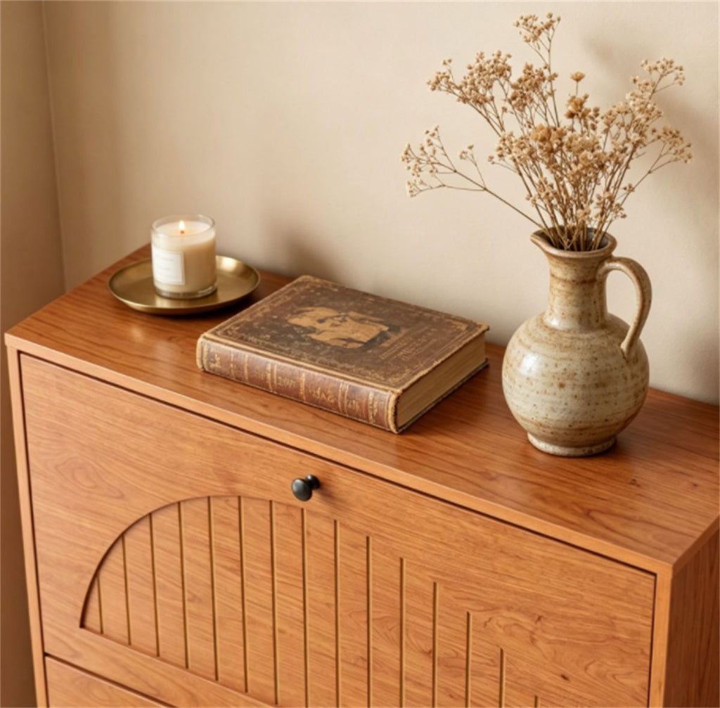Slim Shoe Cabinet with Flip Drawers and Adjustable Shelves