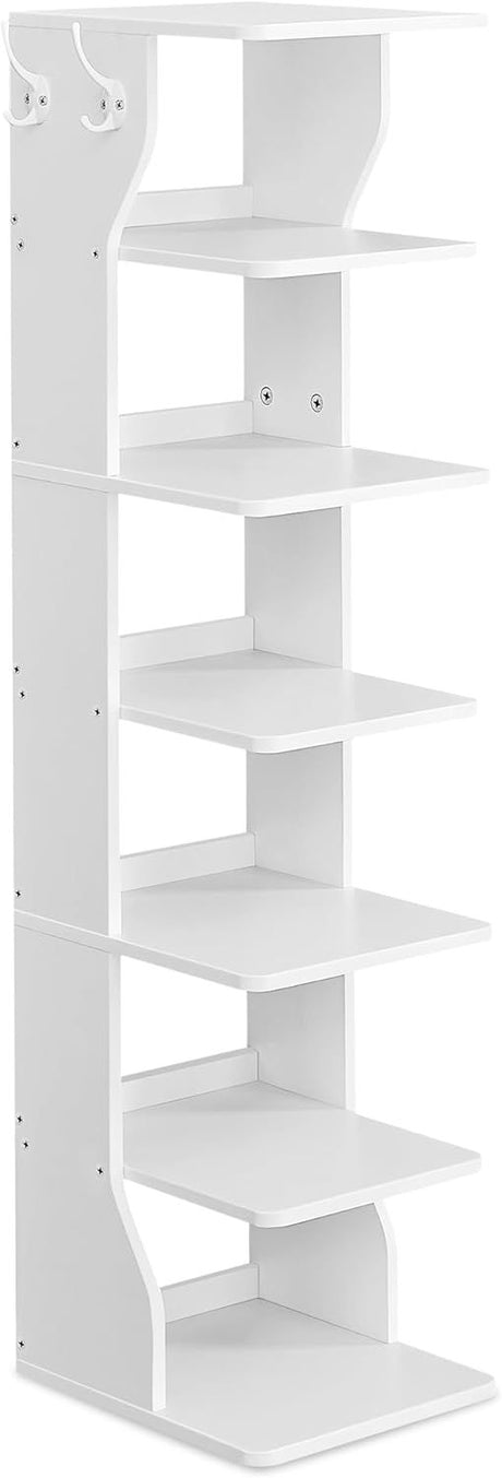 Slim Shoe Storage Organizer with Hooks – Space-Saving Corner Tower for Entryway