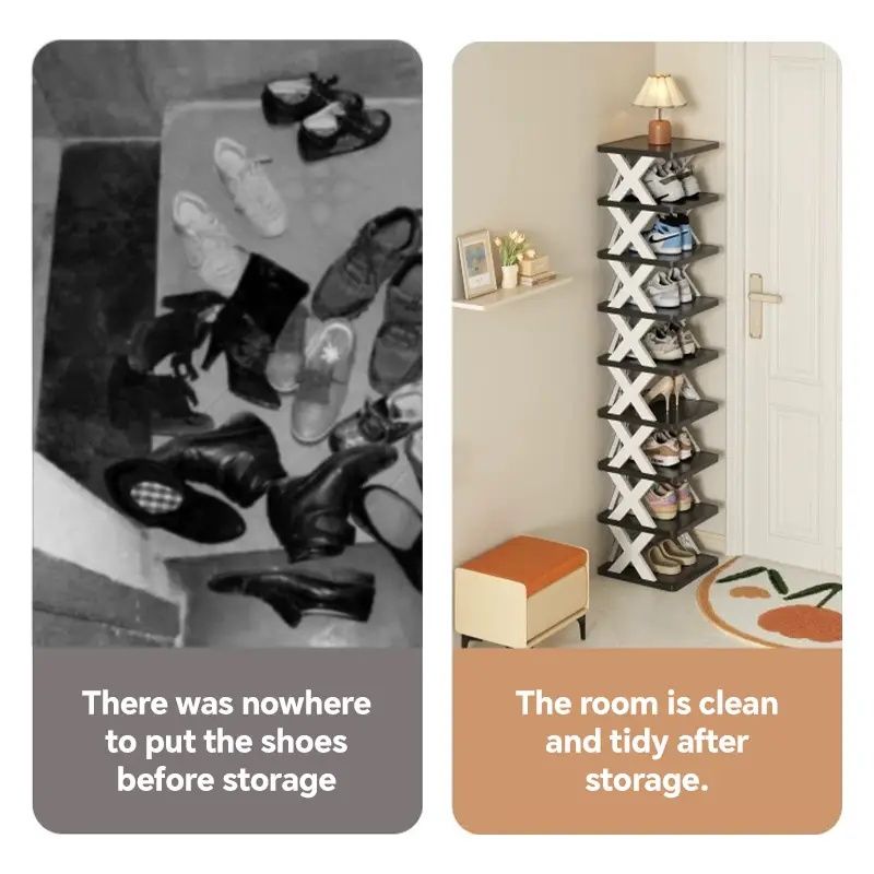 Narrow Vertical Shoe Rack – Holds 9 Pairs, Stackable Plastic Design for Small Spaces