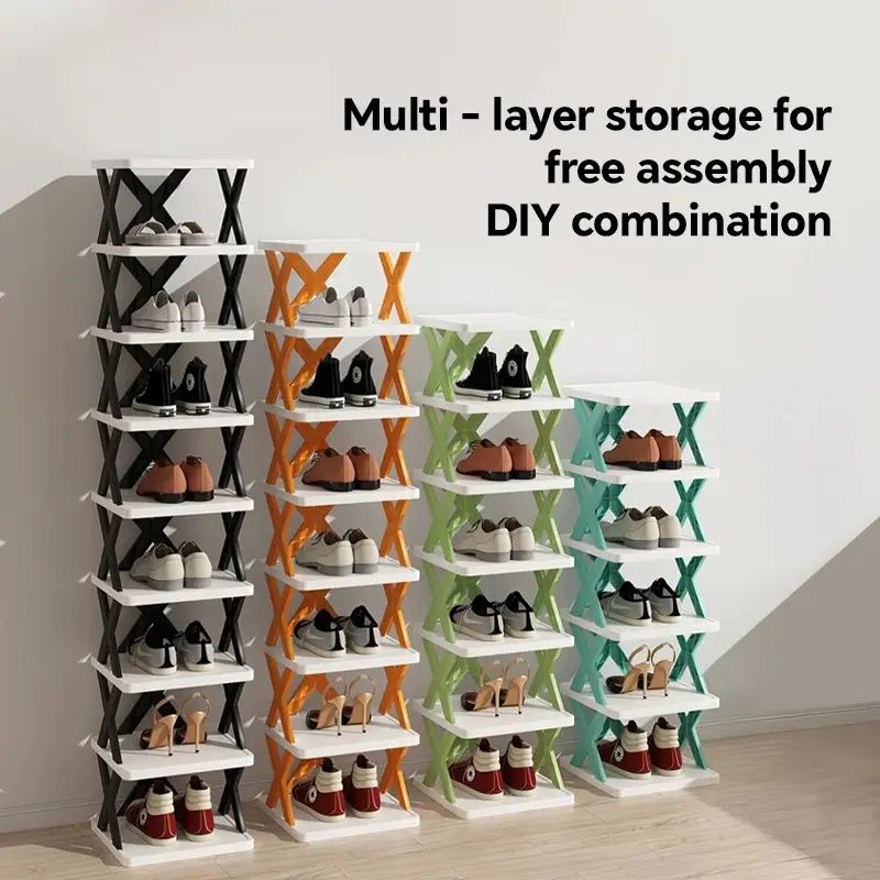 Narrow Vertical Shoe Rack – Holds 9 Pairs, Stackable Plastic Design for Small Spaces