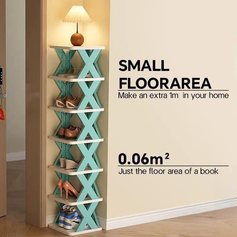 Narrow Vertical Shoe Rack – Holds 9 Pairs, Stackable Plastic Design for Small Spaces
