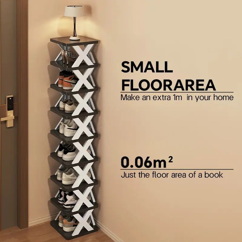 Narrow Vertical Shoe Rack – Holds 9 Pairs, Stackable Plastic Design for Small Spaces