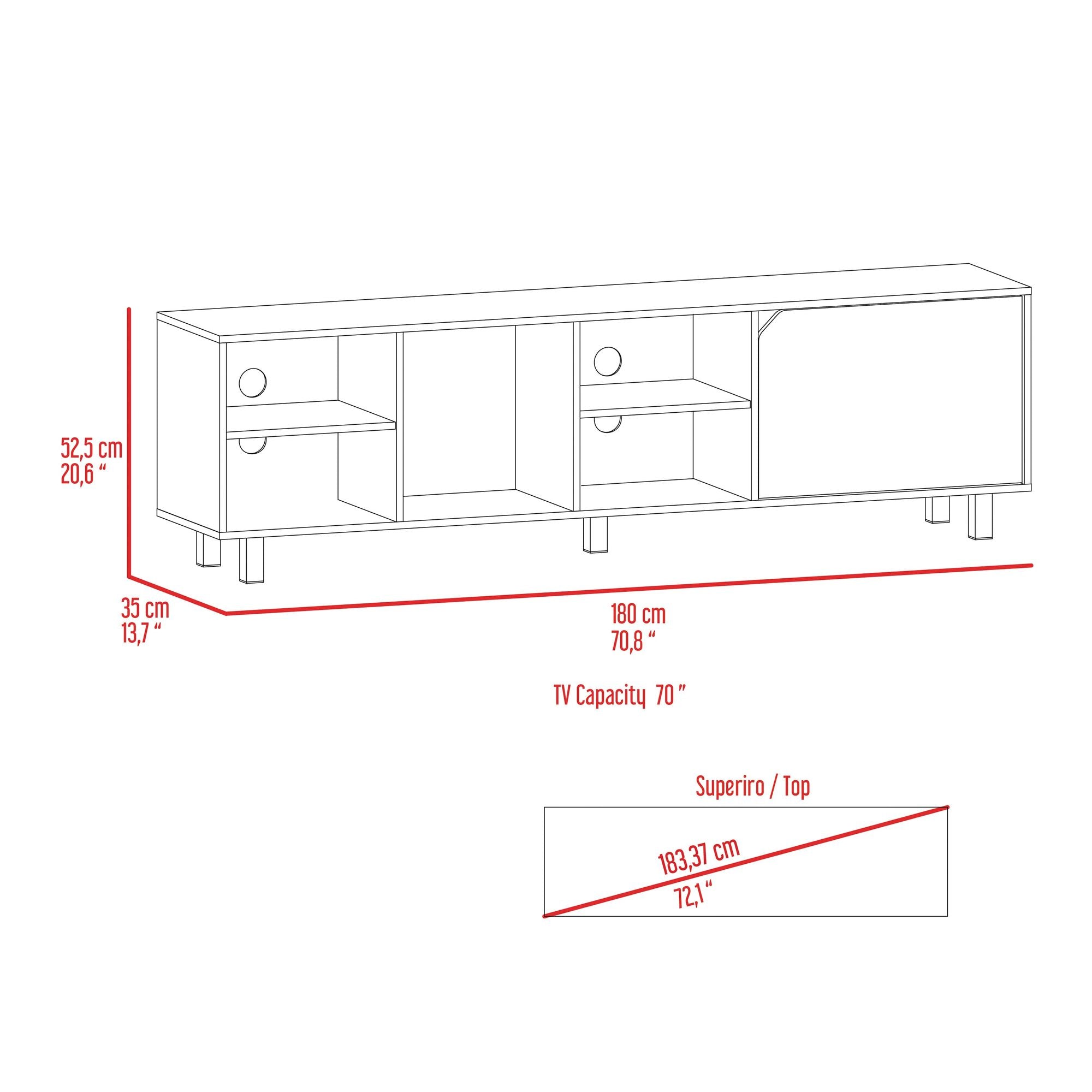 Native TV Stand for TVs up to 70 – Four Open Shelves, Five Legs