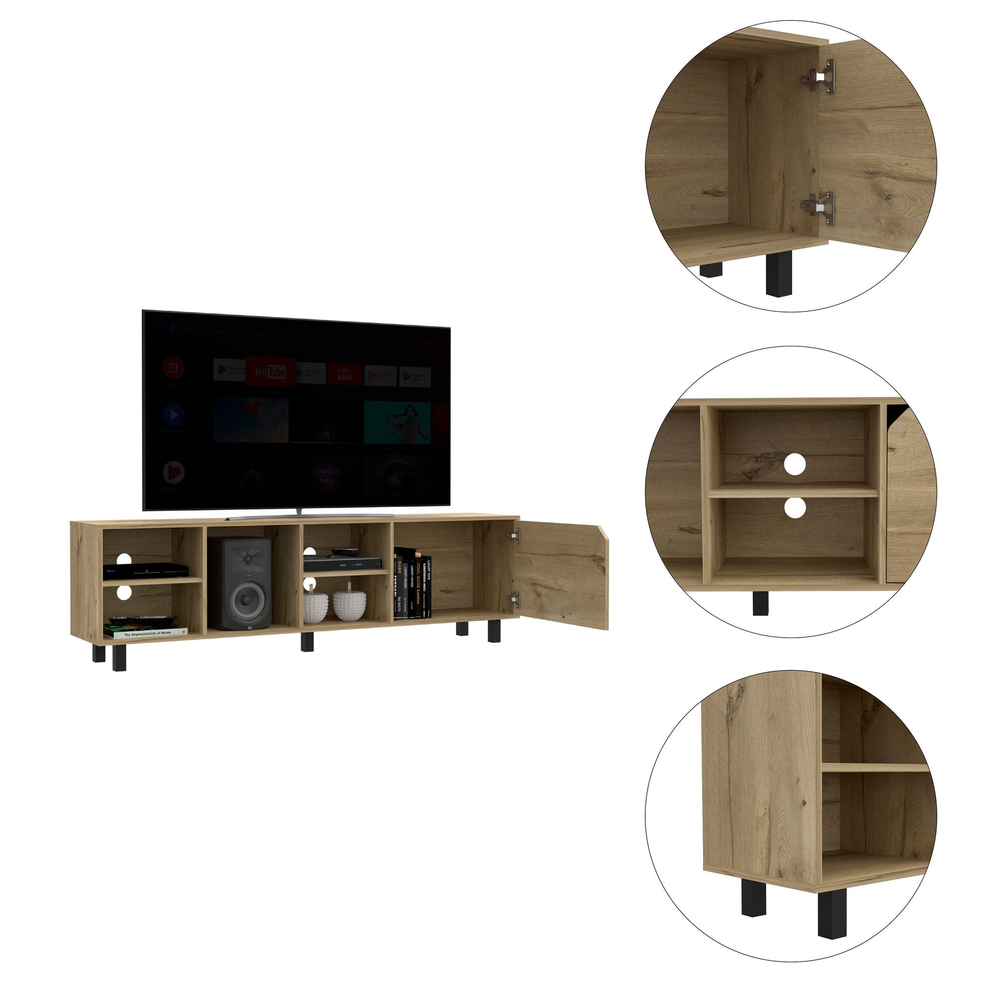 Native TV Stand for TVs up to 70 – Four Open Shelves, Five Legs