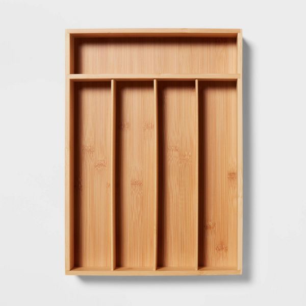 Natural 5 Compartment Flatware Drawer Organizer Brown: Silverware & Utensils Holder, In-Drawer Stor