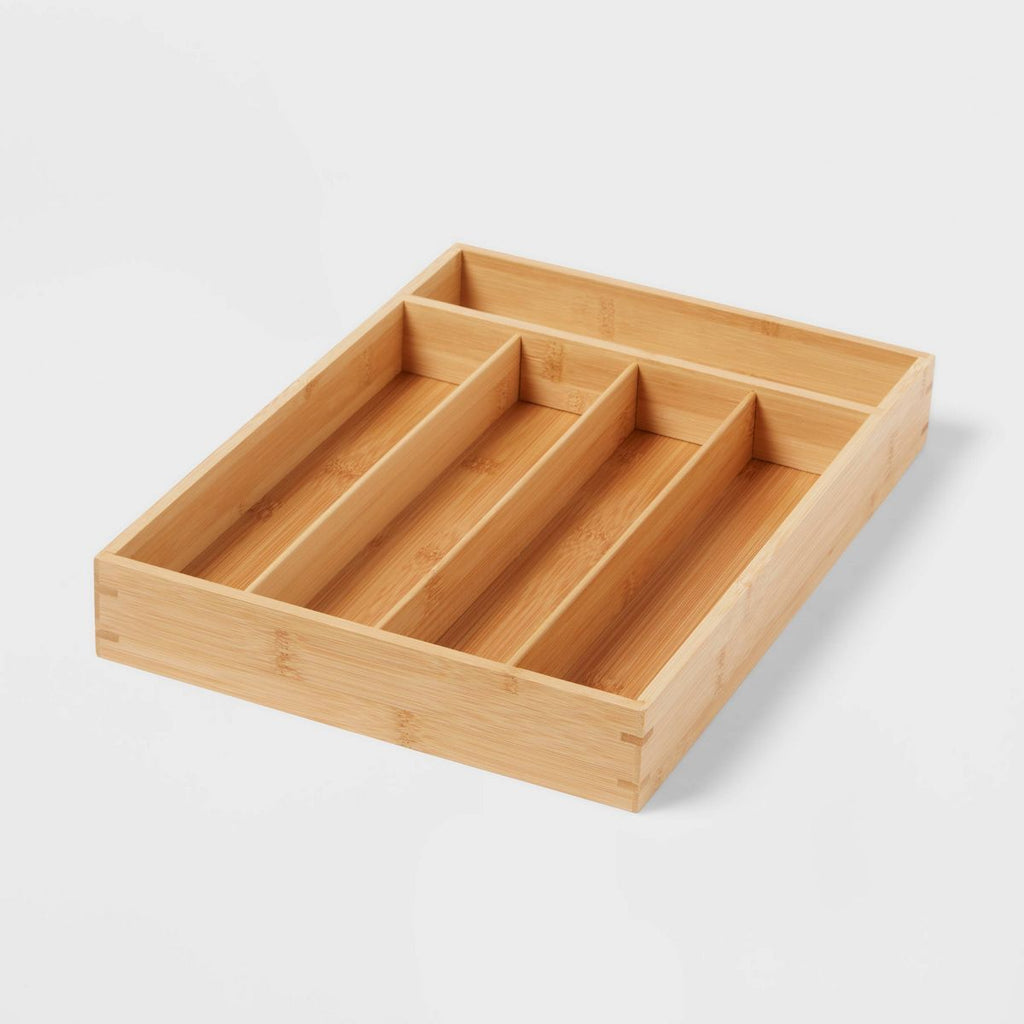 Natural 5 Compartment Flatware Drawer Organizer Brown: Silverware & Utensils Holder, In-Drawer Stor