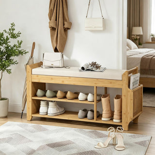 Cushioned Entryway Shoe Bench with Umbrella Holder
