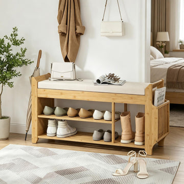 Cushioned Entryway Shoe Bench with Umbrella Holder