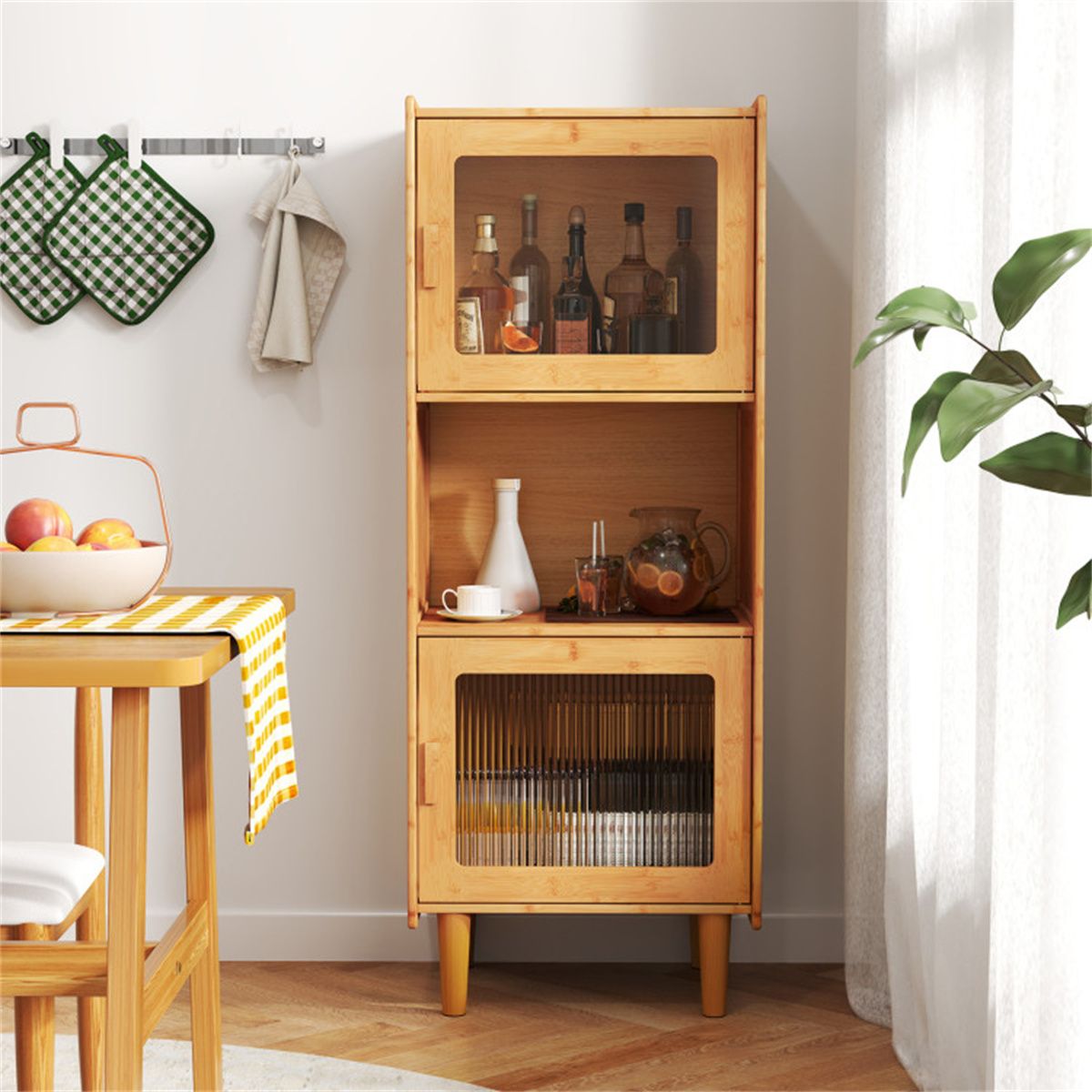 Three-Cube Cabinet with See-Through Doors