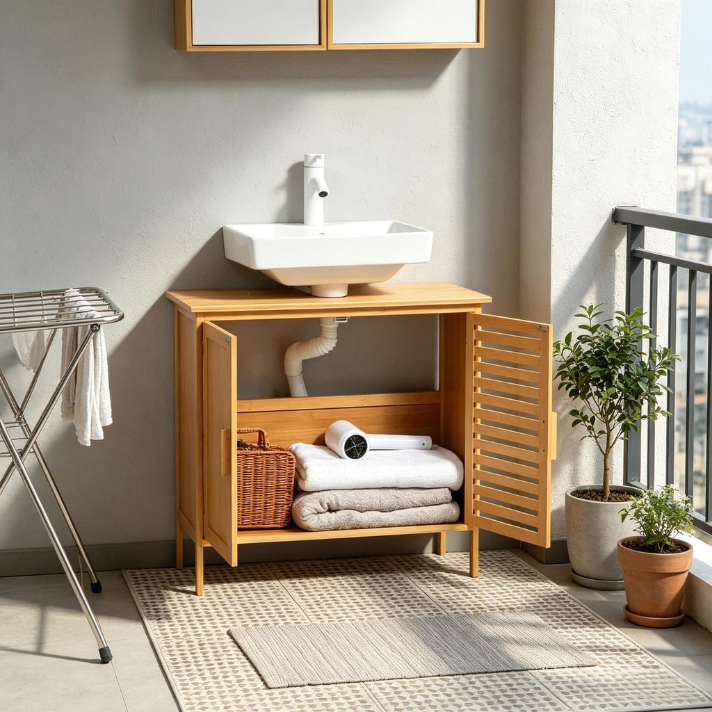Under-Sink Storage Cabinet with Ventilated Slatted Doors