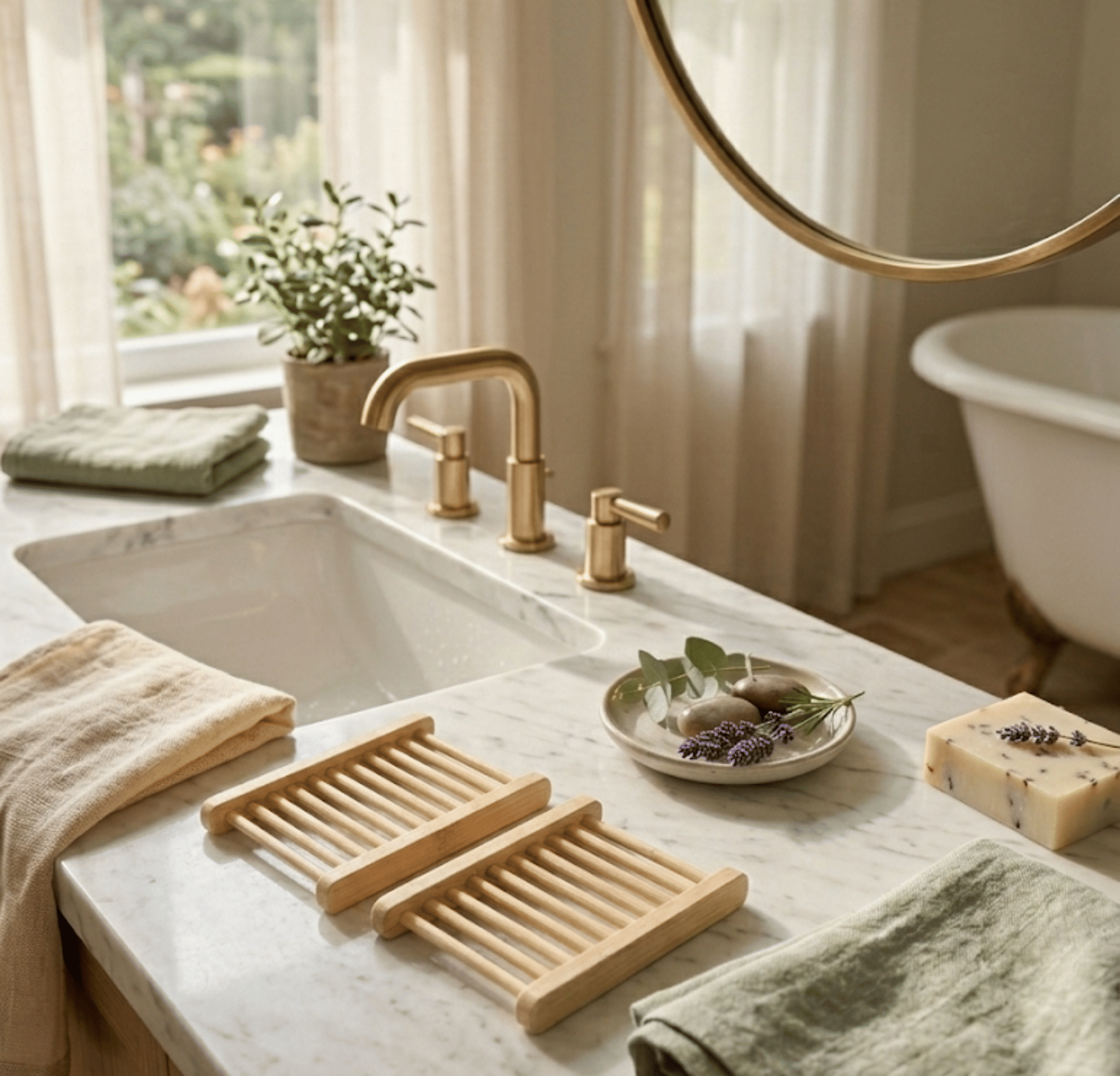 Natural Bamboo Soap Dish – everyday Self-Draining Soap Holder for Bathroom & Kitchen