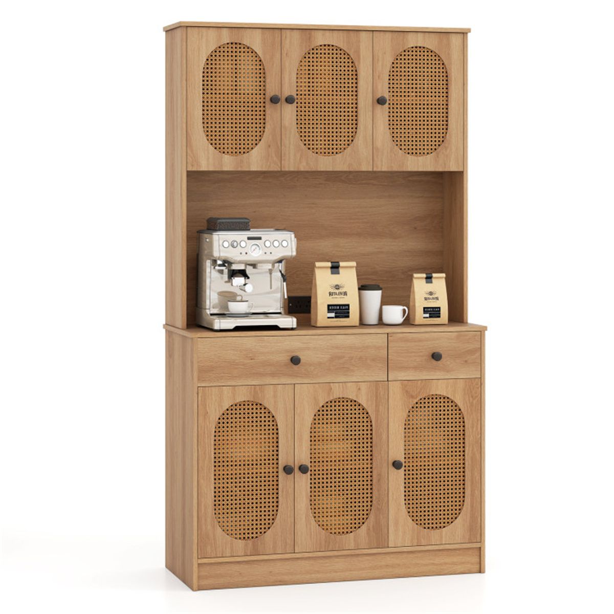 Boho Pantry Cabinet with Charging Station
