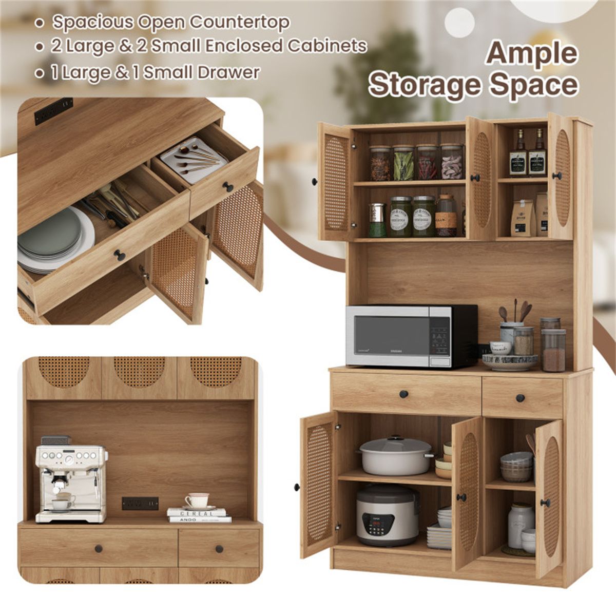 Boho Pantry Cabinet with Charging Station