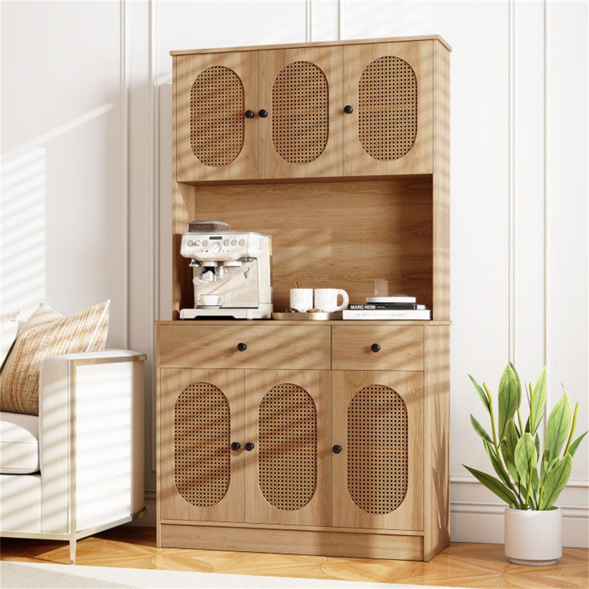 Boho Pantry Cabinet with Charging Station