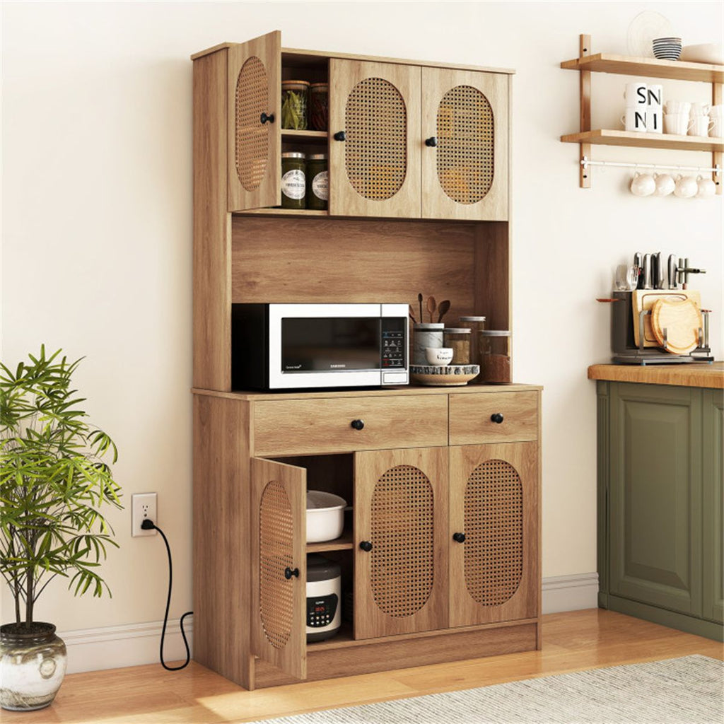 Boho Pantry Cabinet with Charging Station