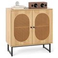 Boho Wicker-Door Buffet Cabinet with Adjustable Shelf
