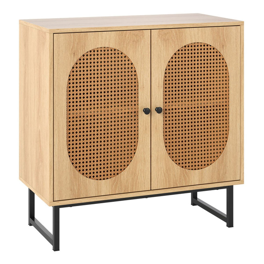 Boho Wicker-Door Buffet Cabinet with Adjustable Shelf
