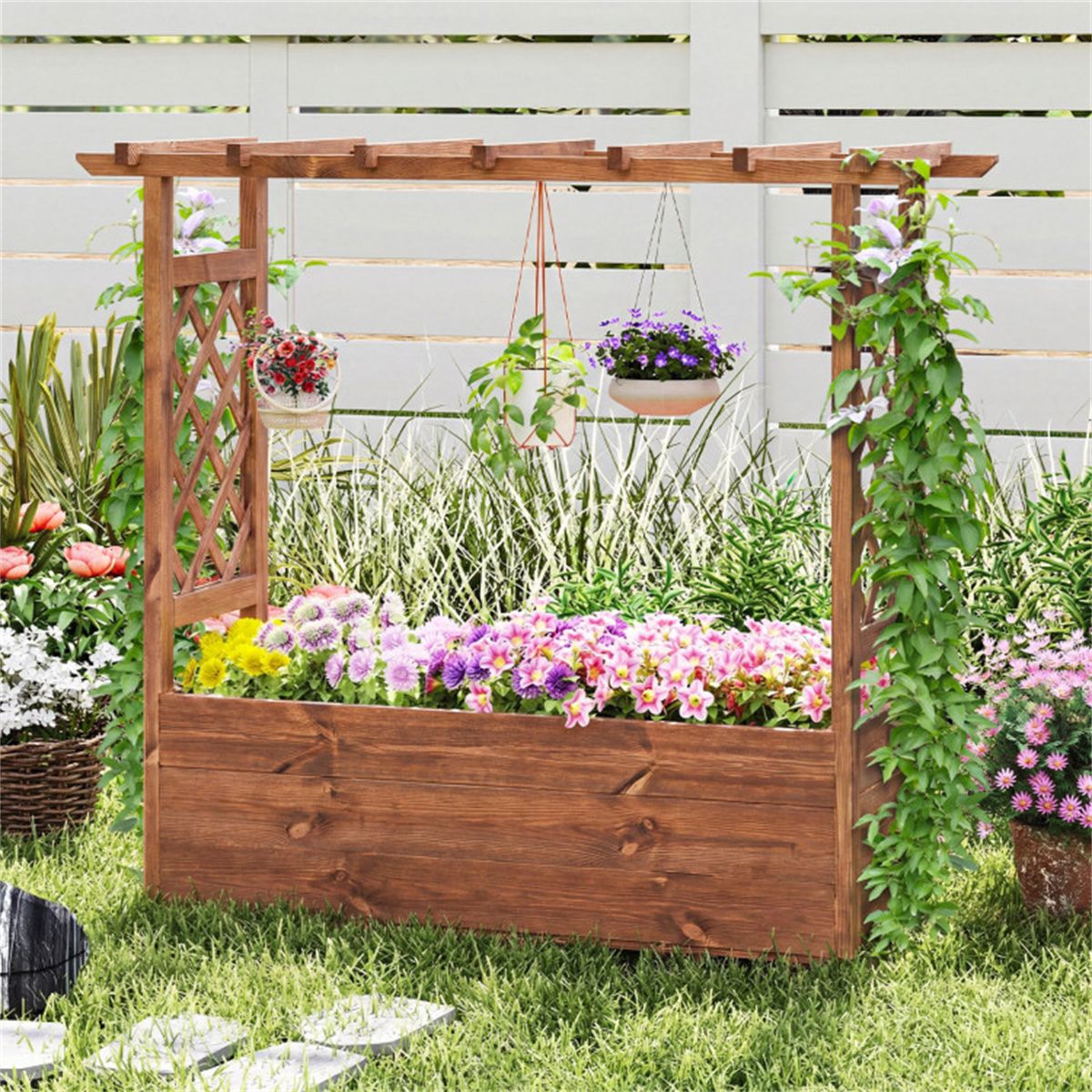 Raised Garden Bed with Hanging Roof