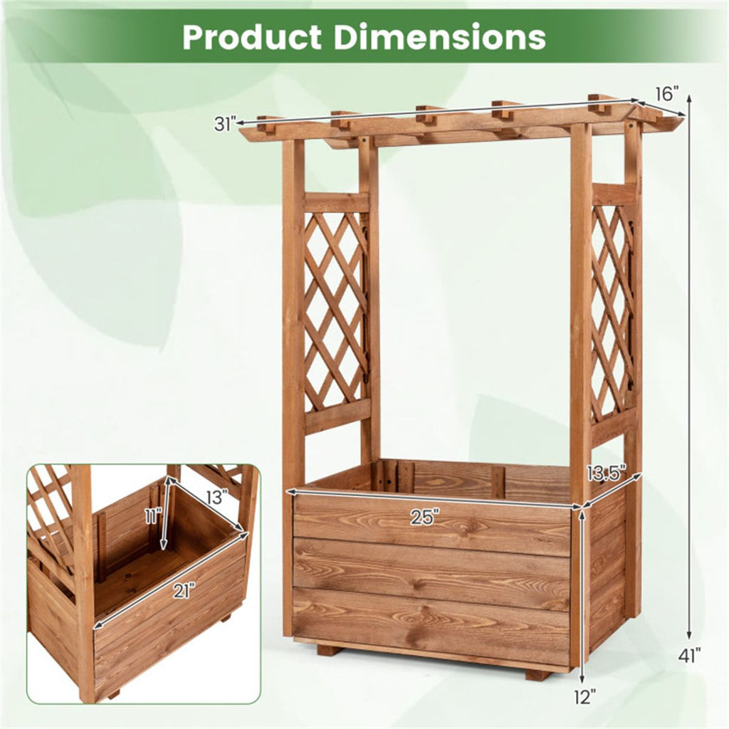 Natural Pine Raised Garden Bed with Trellis & Hanging Roof