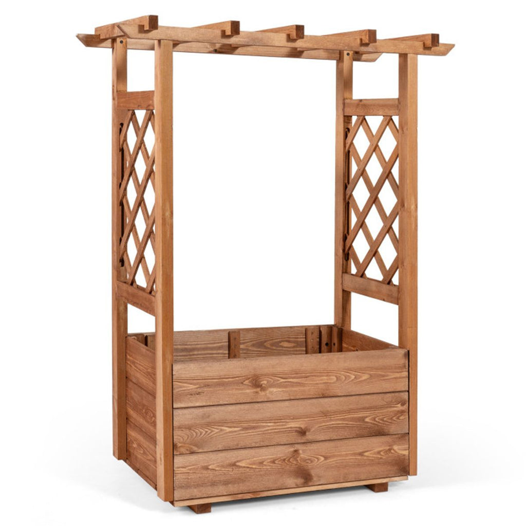 Natural Pine Raised Garden Bed with Trellis & Hanging Roof