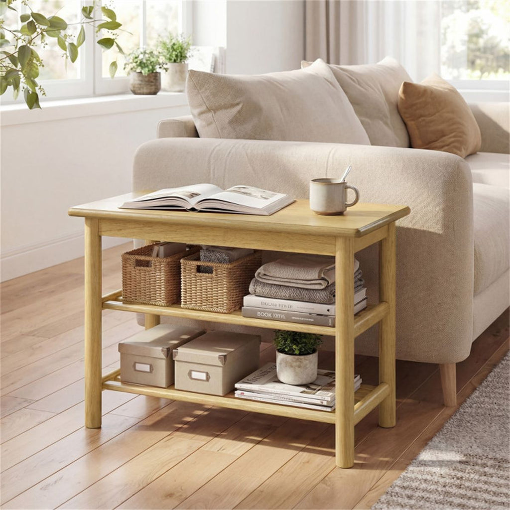 Three-Tier Shoe Rack Bench with Slatted Shelves