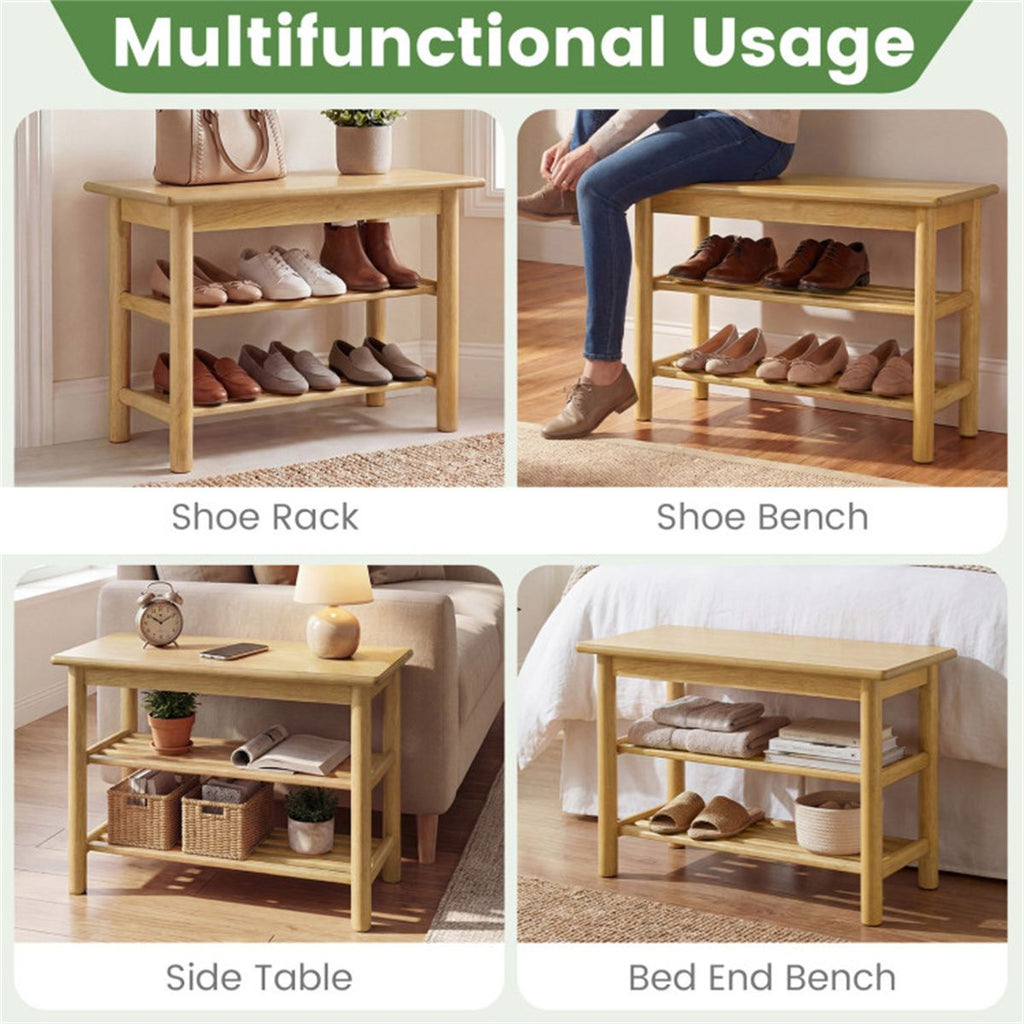 Three-Tier Shoe Rack Bench with Slatted Shelves