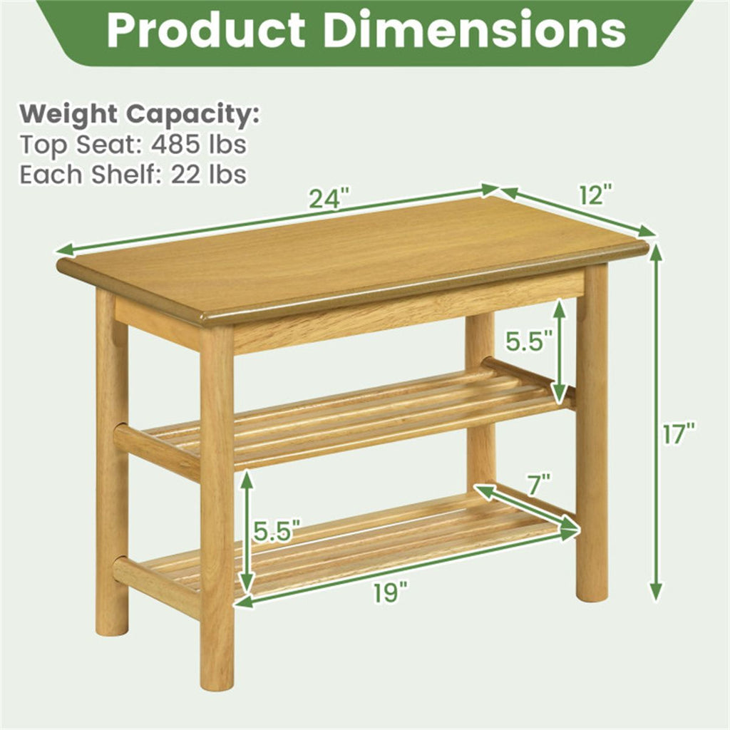 Three-Tier Shoe Rack Bench with Slatted Shelves