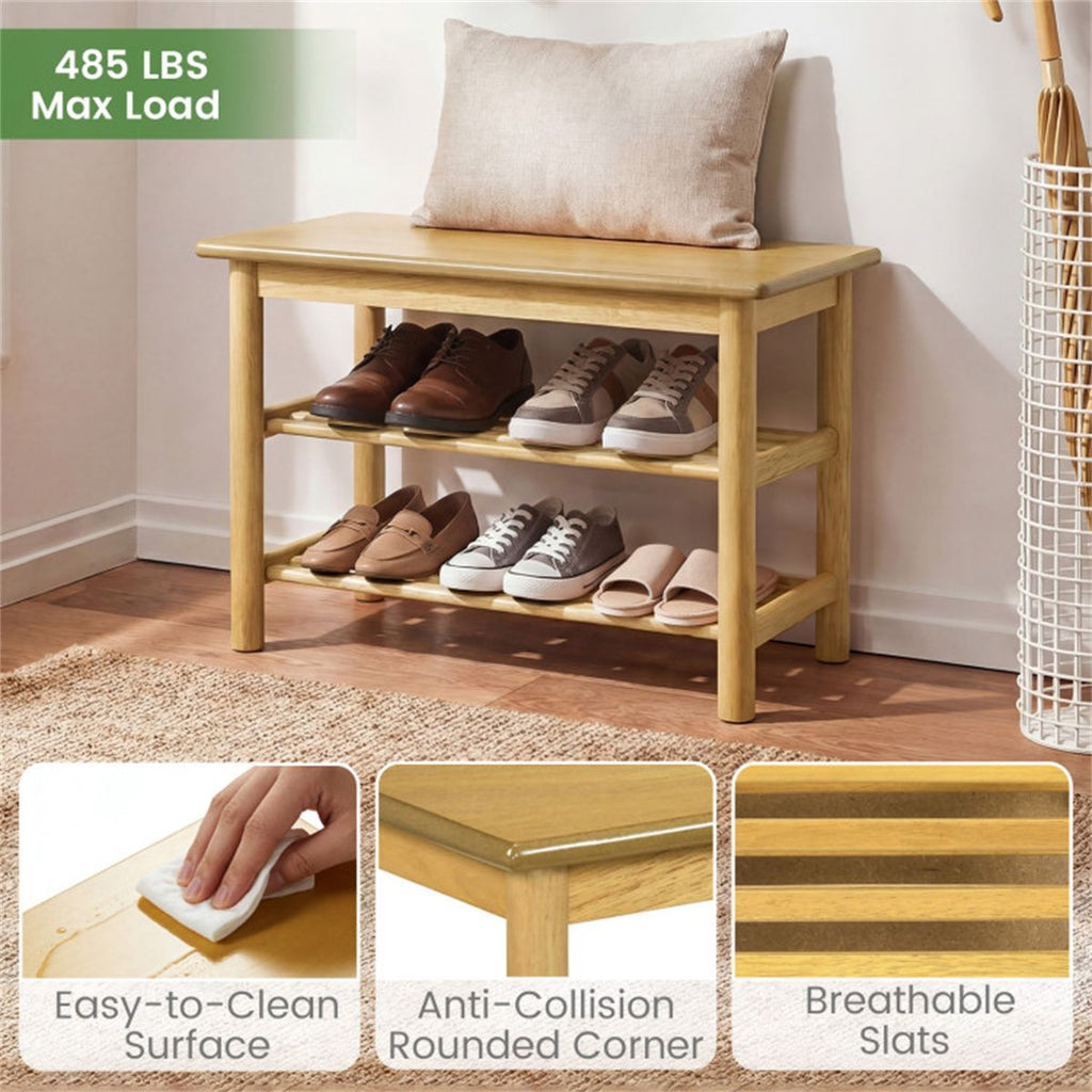 Three-Tier Shoe Rack Bench with Slatted Shelves