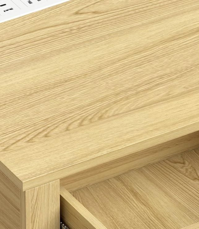 Natural Wood End Table Set of 2 with Charging Station Bed Side Tables with Drawer Storage